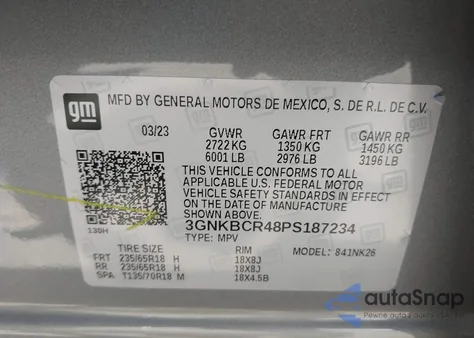 2023 Chevrolet Blazer Fwd 2Lt из США, поврежденный, VIN 3GNKBCR48PS187234